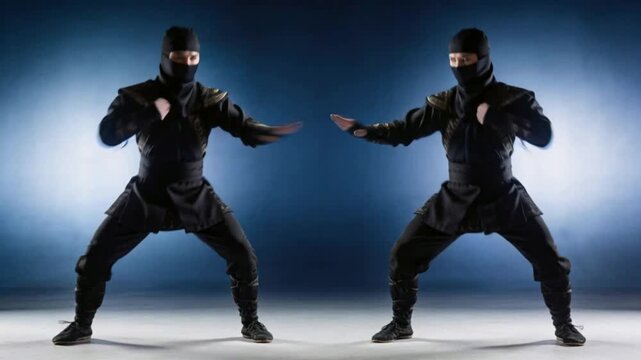 Ninja martial arts sequence in a studio setting