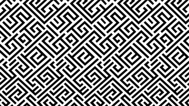 Seamless Greek key pattern, geometric labyrinth design in black and white, abstract vector illustration