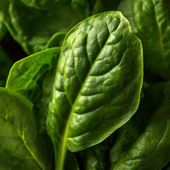 Obraz premium Fresh green spinach leaf close-up with detailed texture and vibrant color for healthy food concepts
