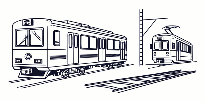A detailed illustration of two different types of trains on parallel tracks