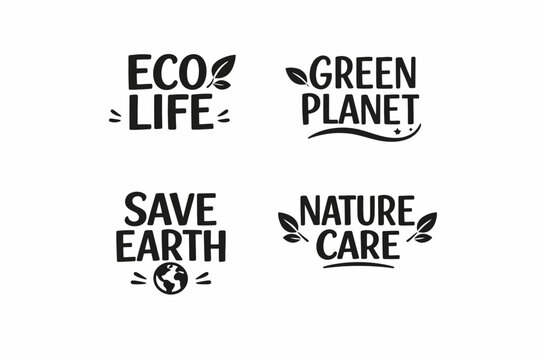 Eco-friendly slogans for sustainable living: eco life, green planet, save earth, nature care