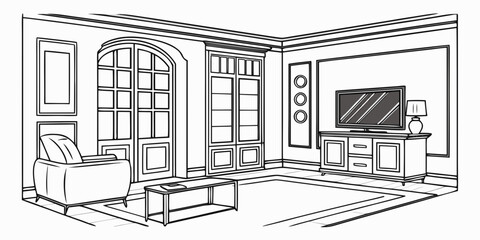 Modern living room with a fireplace and a flat screen television © Mamun