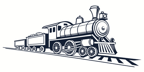 A vintage black and white illustration of a steam locomotive train © Mamun