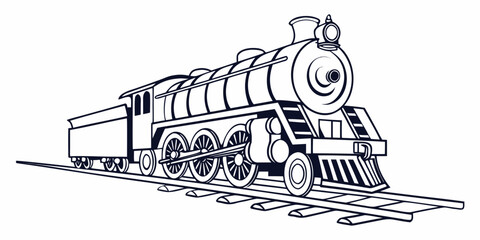 A detailed illustration of a vintage steam locomotive traveling on train tracks © Mamun