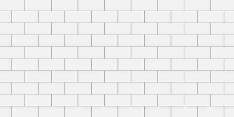 Fototapeta premium White brick wall texture, ceramic tile seamless pattern for interior decoration, kitchen backsplash, bathroom, plastic panel, building outdoor design. Abstract minimal background, vector illustration