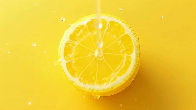 Fresh lemon slice on yellow background