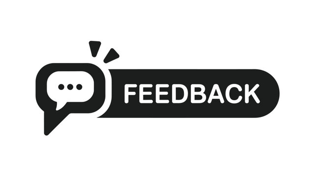 A black feedback button with a speech bubble icon suggesting user input