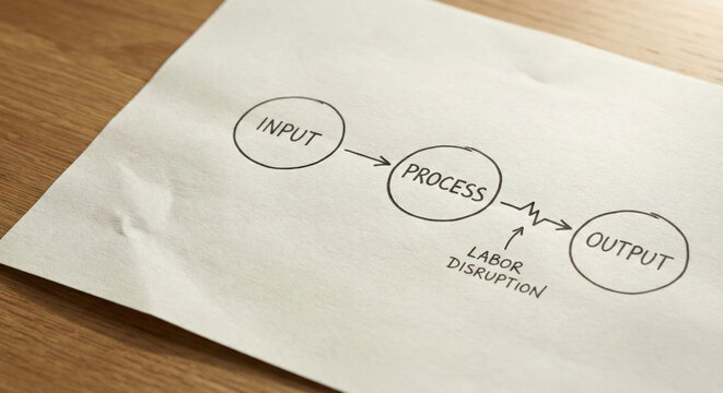 Workflow input process output labor market shortages disruption diagram concept office workflow input process output labor