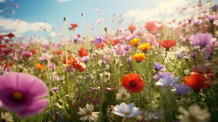 Fototapeta premium A photo of a field with colorful wildflowers