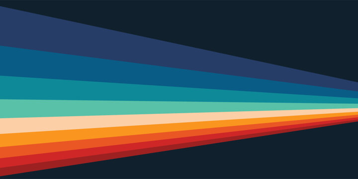 Abstract colorful 70s background vector. Vintage retro style wallpaper with lines, rainbow wavy stripes. 1970 color illustration design suitable for poster, banner, decorative, wall art.