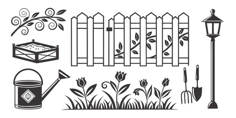 Obraz premium A detailed illustration showcasing various gardening tools and plants.