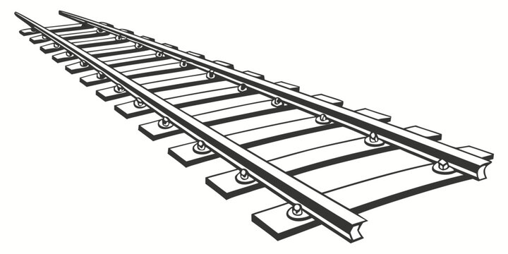 A detailed illustration of a railway track with sleepers and rails