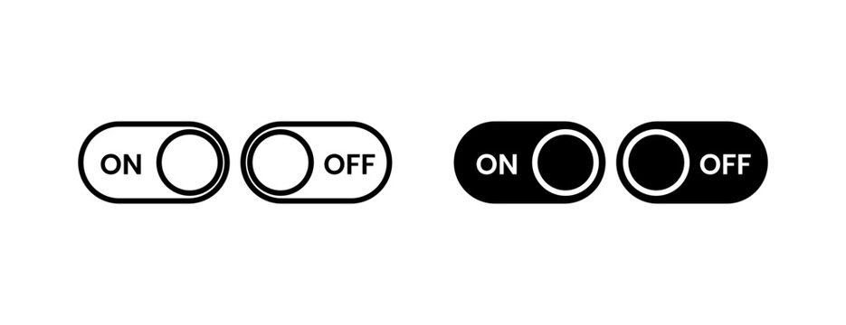On off switch button slider toggle icon with editable stroke. Black solid icons