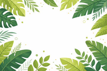 Obraz premium Colorful tropical leaf frame with abundant green foliage illustration