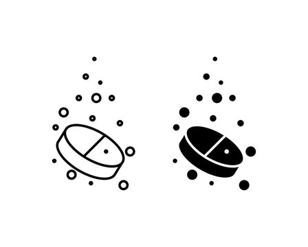 Soluble tablet icon with editable stroke. Black solid icons