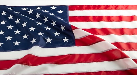 Fototapeta premium Close-up of a vibrant American flag waving with rich red, white, and blue colors, showcasing stars and stripes in a patriotic display, ideal for national holidays and celebrations Flag Day.