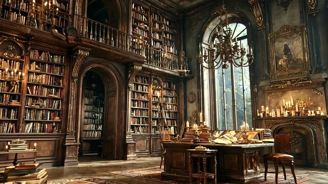 Interior of a large old library.