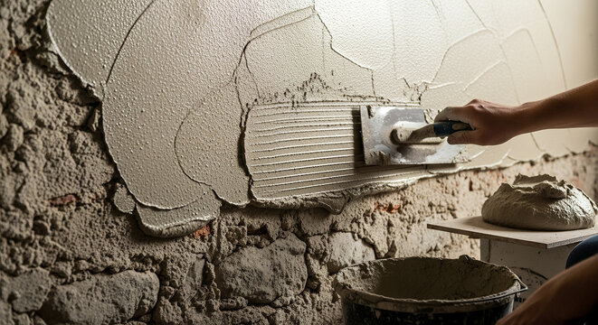Renovation process with unfinished wall and wooden crate in a rustic room
