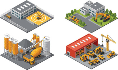 Fototapeta premium Isometric industrial factory collection, smart manufacturing systems, modern production plants, automation technology, engineering processes, digital 