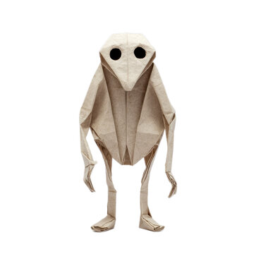 A paper origami of a creature with a creepy face