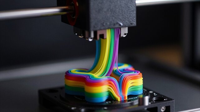 Macro View of Nozzle Extruding Colorful Filament