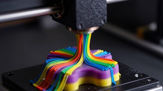 Macro View of Nozzle Extruding Colorful Filament