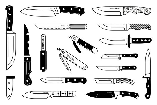 Collection of Various Knives Vector Illustration