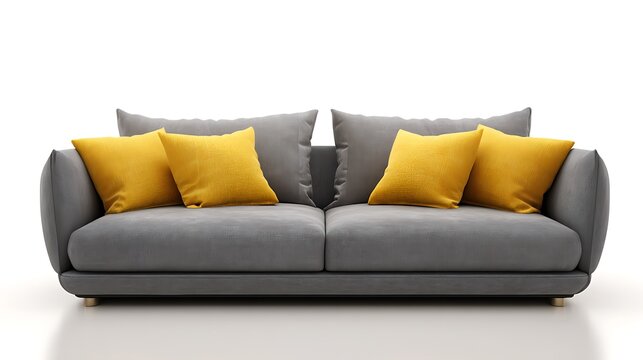 A designer sofa with yellow cushion isolated on the white background 