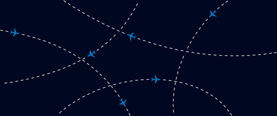 Airplane flight routes abstract background with dotted paths © Repoti