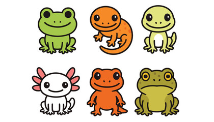 Obraz premium Frog vector illustrations of different species and colors smiling happily