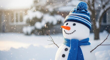 Fototapeta premium Smiling snowman in winter wonderland