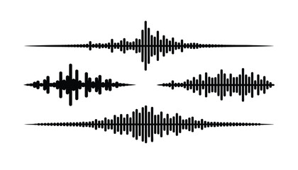 Naklejka premium Sound wave vector icons in black silhouette on white background
