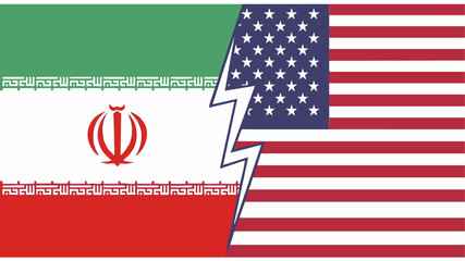 Obraz premium Iran and USA Flags Split Conflict Concept Minimal Vector Illustration