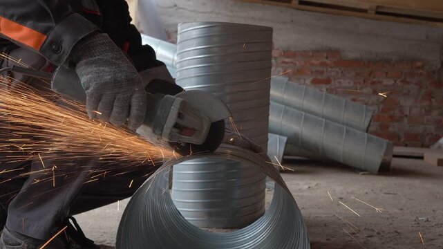 Cutting Metal with Angle Grinder with Sparks