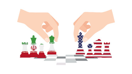 Naklejka premium Iran vs USA Chess Strategy Political Conflict Concept Vector Illustration