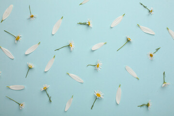 Floral pattern of flowers and roses, green leaves, branches on beige background. Flat layer, top view. Valentine's background. Floral pattern. Floral pattern. Floral pattern texture