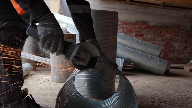 cutting a metal ventilation pipe