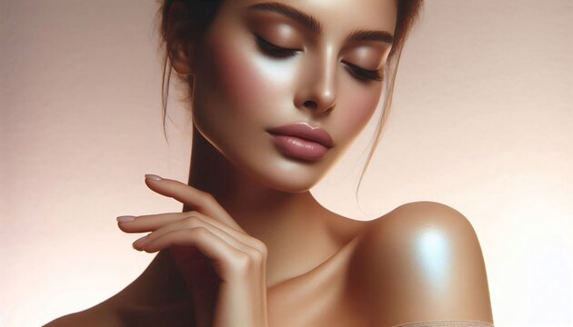 Beautiful Woman with Glowing Skin and Soft Lighting.