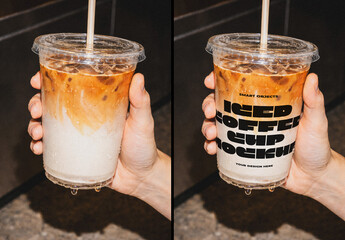 Hand Holding Iced Coffee Cup Mockup