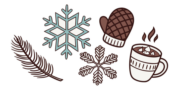 Cozy winter with mittens and hot chocolate snowflake