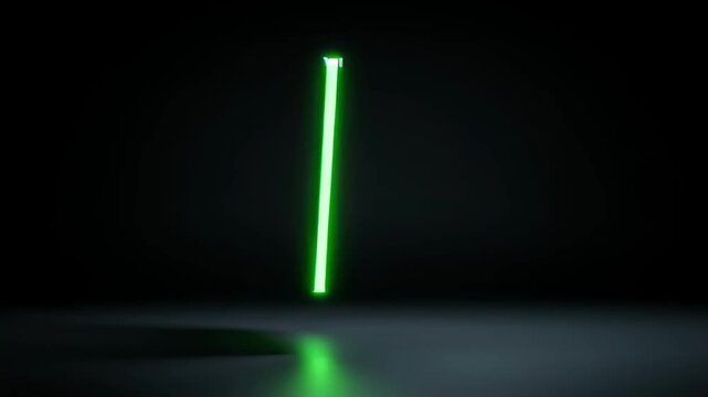 Modern black credit card with glowing green neon edge spinning on dark background. Futuristic finance, banking and payment concept