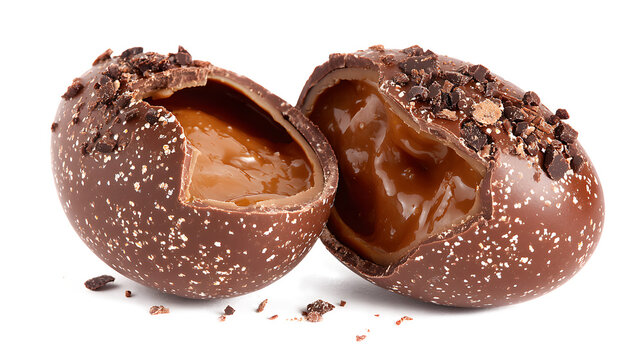 Broken chocolate easter egg with gooey filling