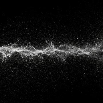 Abstract dark particles flowing and dissolving across the visual plane, symbolizing decay, memory, time, and inevitable impermanence, particle, memory, flow