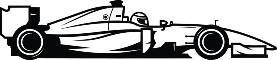 Fototapeta premium Black and white illustration of a sleek open wheel race car