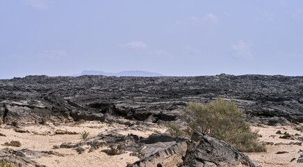 Lava field and desert vegetation at Erta Ale Volcano, Danakil Depression, Ethiopia © Arakawa27