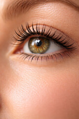 Fototapeta premium Close-up of beautiful eye with long eyelashes and golden iris