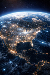Fototapeta premium Earth view with illuminated networks showcasing northern america at night