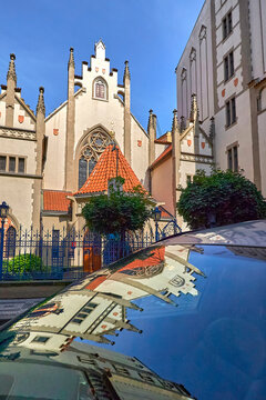 View on Maisel synagogue in the Jewish quarter of Prague