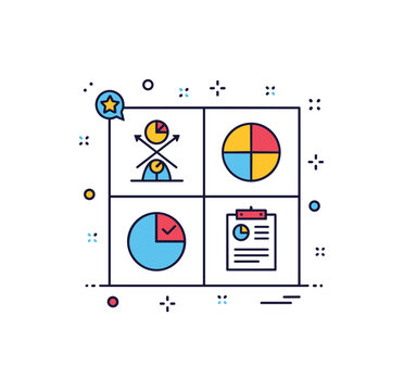 Balanced scorecard personal metrics theme featuring four small quadrant icons arranged in a neat grid, symbolizing holistic performance measurement across