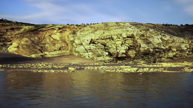 rocky intertidal habitat under warm light, tide pools and algae zones reveal microhabitats and biodiversity, useful for conservation and ecology editorial.